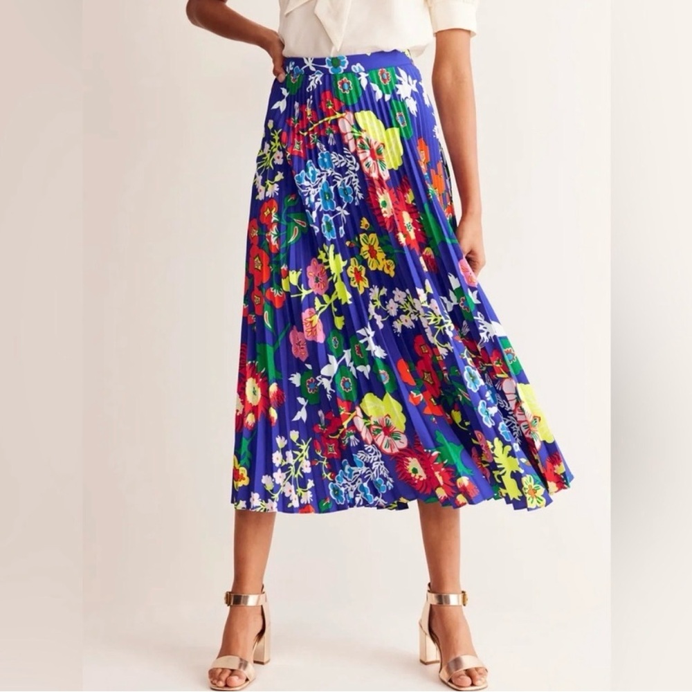 Boden Blue Floral Midi Skirt
